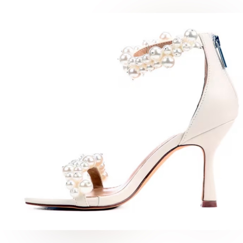 LAUREN LORRAINE FIESTA PEARL EMBELLISHED ANKLE WRAP DRESS HEELS US. 7 & 8    NWT - Picture 2 of 14